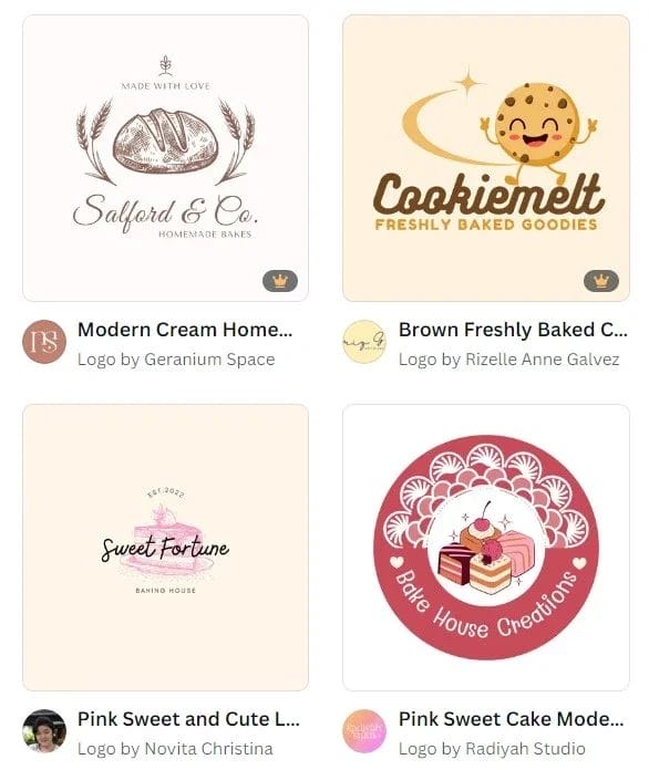 A screenshot showing the different logo templates that Canva has to offer