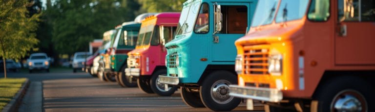 Food truck rally with multiple food trucks.