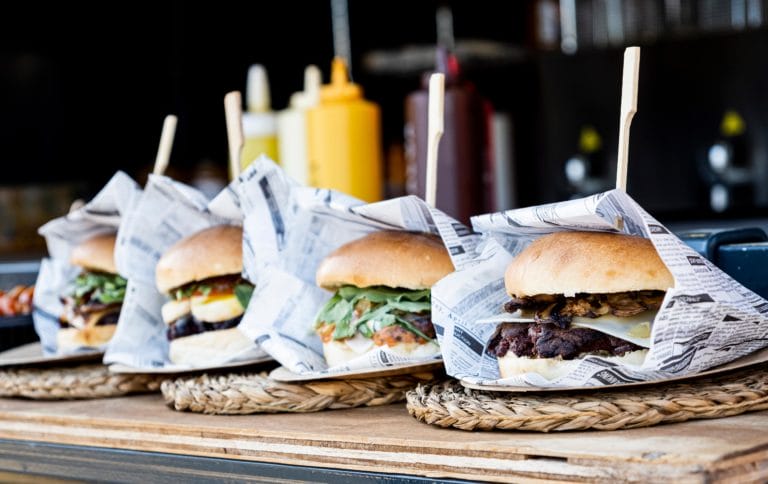 Hamburgers on food truck