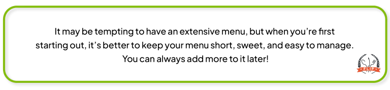 A graphic featuring a pull quote from the blog about keeping your menu short.