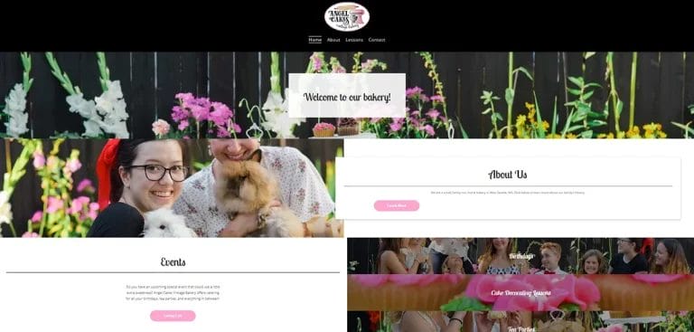 A screenshot of the desktop view of Angel Cakes Vintage Bakery's website.
