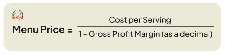 Menu Price = Cost per Serving / (1 - Gross Profit Margin)