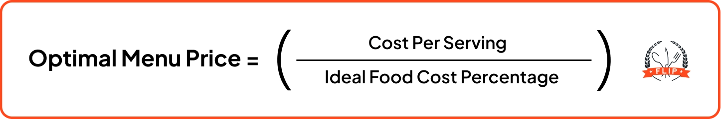 optimal menu price = (Cost Per Serving / Ideal Food Cost Percentage)