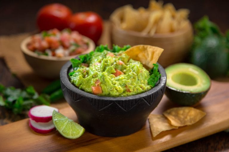 fresh salsa and guacamole with chips on the side