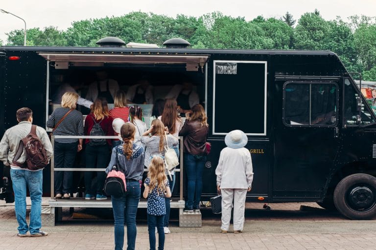 Customers at food truck