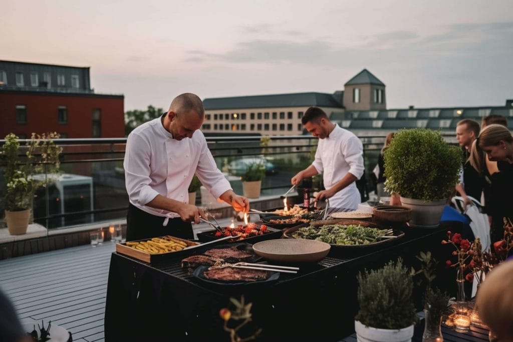 caterers prepping food outside