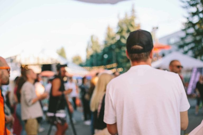 people at festival food vendor