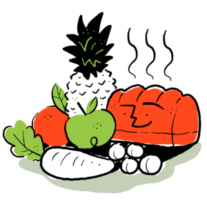 fresh fruit, vegetables and bread icon