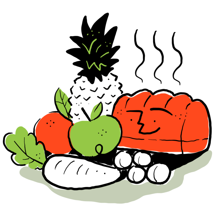 fresh fruit, vegetables and bread icon